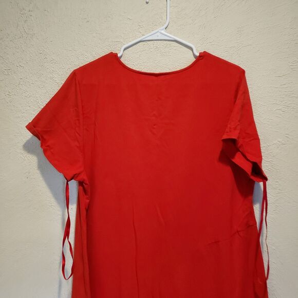 Soft Surroundings Shirt Womens 1X Red Short Sleeve Tunic Dress Asymmetrical Hem - Picture 6 of 8